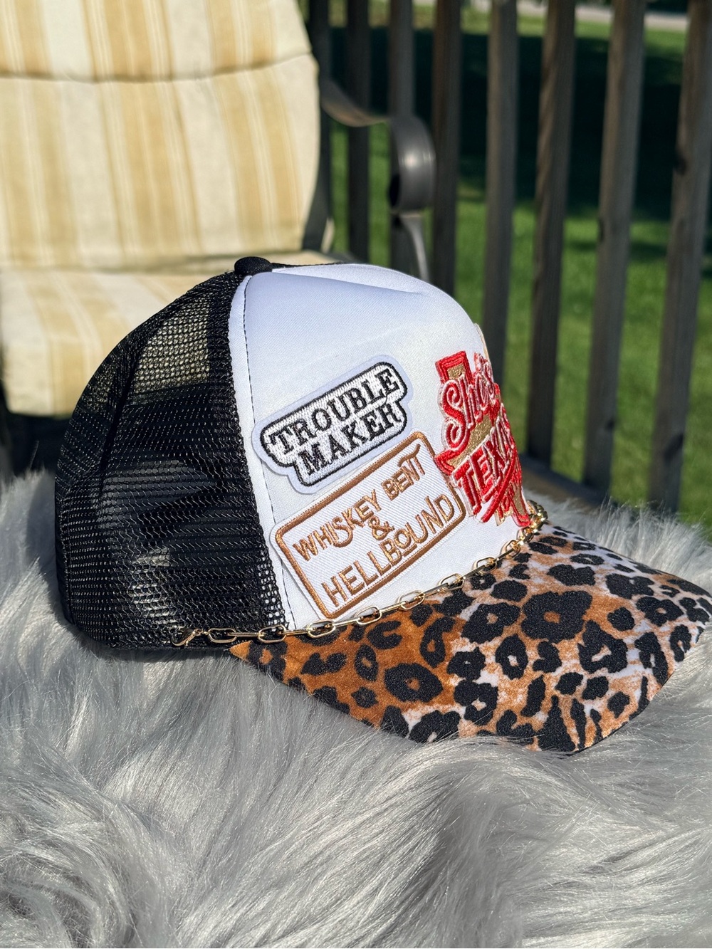 Leopard Print Trucker Hat with She’s From Texas I Can Tell Patch - Picture 3 of 3